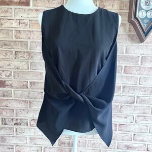 ZARA‎ Front Knot Twist Black Crepe Woven Top Medium (L406)